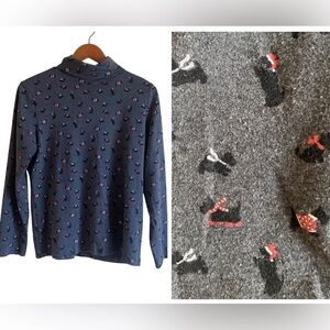 Karen Scott Turtleneck Shirt Woman Medium Gray Scotty Dog Long Sleeve Holiday 90